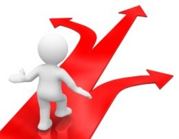 3 Dimensional man walking on an arrow that splits into 3 separate directions