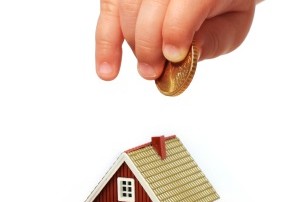 Baby Hand with Coin and house. A concept