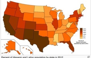 Hispanic And Latino Population Map With Color Relative to Density