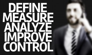 The Words Define Measure Analyze Improve Control Written Next To A Blurry Businessman