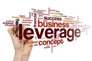 Business And Leverage Word Cloud With Hand Snapping Behind It