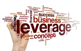 Business And Leverage Word Cloud With Hand Snapping Behind It