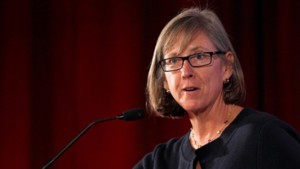 Picture Of Mary Meeker Speaking Into A Podium Mic