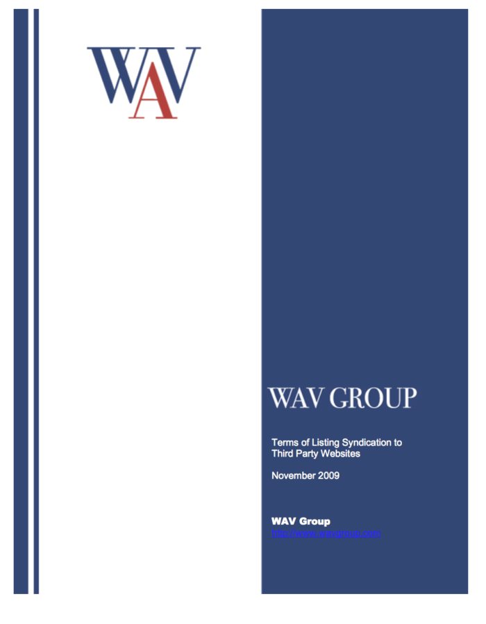 Terms of Listing Syndication to Third Party Websites