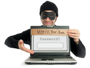 Phishing Warning and Burglar Holding Laptop