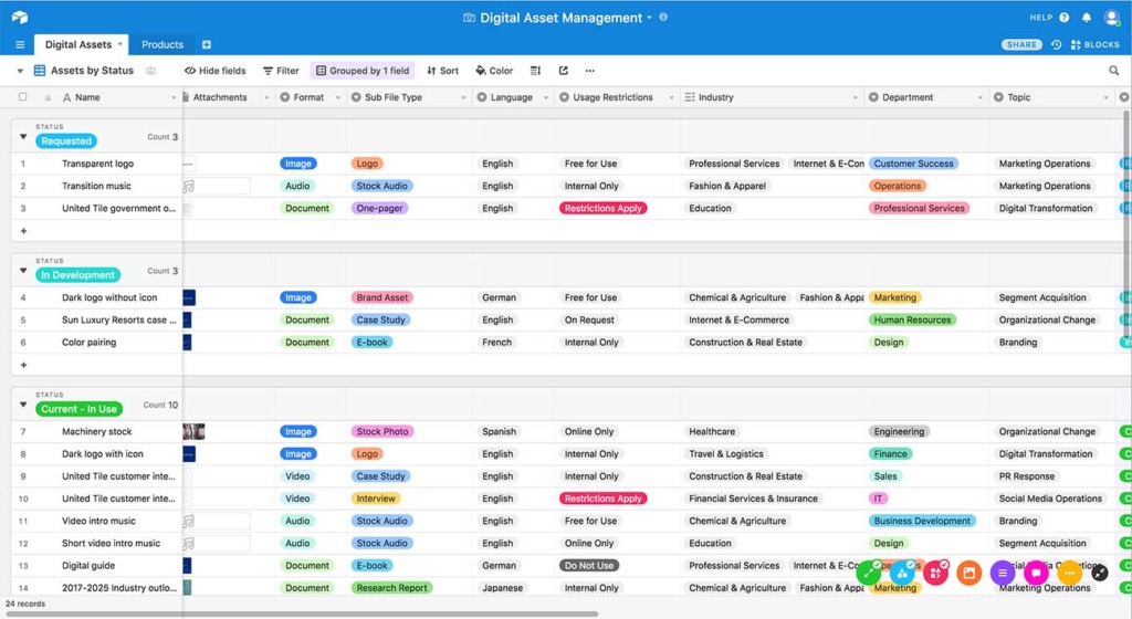 Airtable---Digital-Asset-Management---Grid-View-Sort-by-Asset-Status