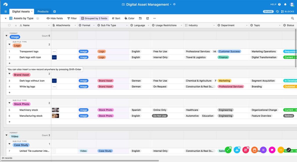 Airtable---Digital-Asset-Management---Grid-View-Sort-by-Asset-Type