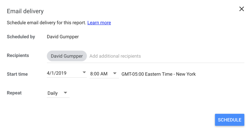Google Data Studio Scheduled Email Delivery