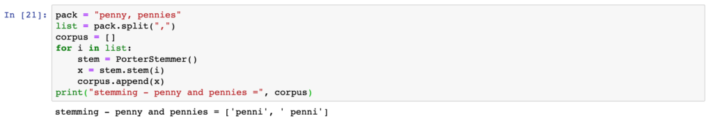 NLP - Stemming task on Penny and Pennies
