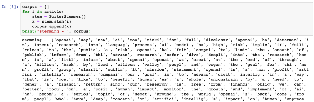 NLP - Stemming task on WAV Group OpenAI Article