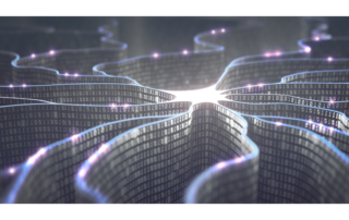 Artificial neuron in concept of artificial intelligence. Wall-shaped binary codes make transmission lines of pulses, information in an analogy to a microchip.