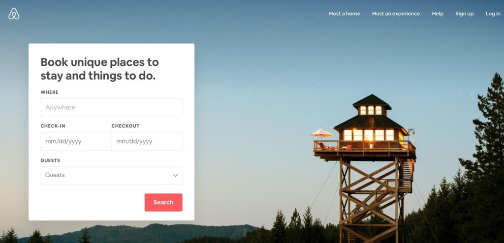 airbnb home page