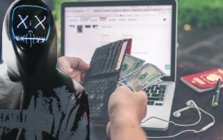 Ransomware actor overseeing a victim pull cash from their wallet.