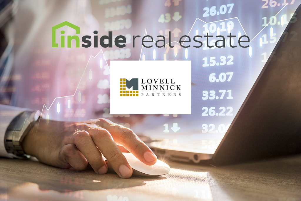 inside real estate, lovell minnick partners - background image- computer with stock data embossed