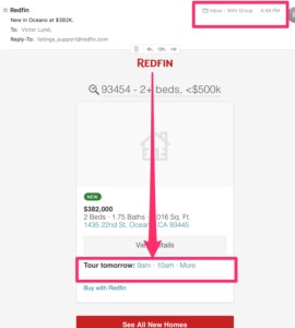 Screenshot of Redfin Email new listing alert