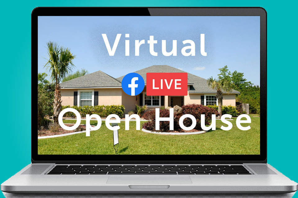 A real virtual open house tour image with a home within a computer screen