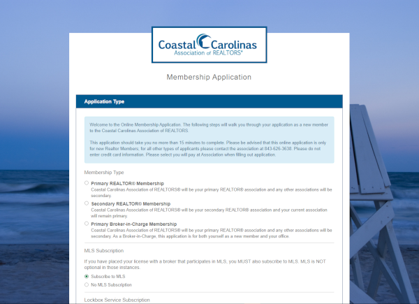 Example of Coastal Carolinas Online Application