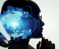 silhouette young g male with image of tech