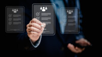 Businesswomen use stylus pens to sign approved electronic documents via the system, e-signing management, smart office paperless, working operating paperwork process automation online to efficient. e forms, electronic signature