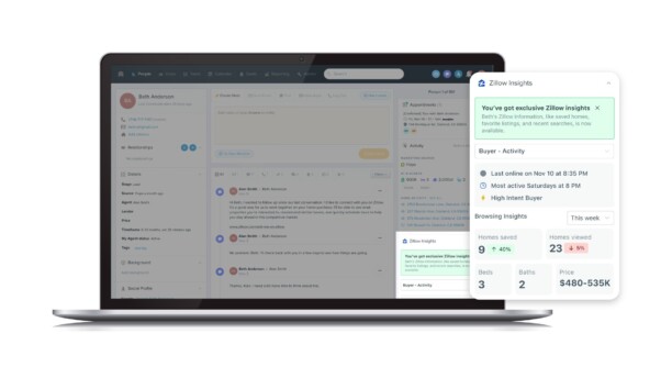 Once connected through a My Agent relationship, agents can see what their connected contacts are viewing, saving and searching for on Zillow directly within Follow Up Boss, so they can reach out at just the right moment.