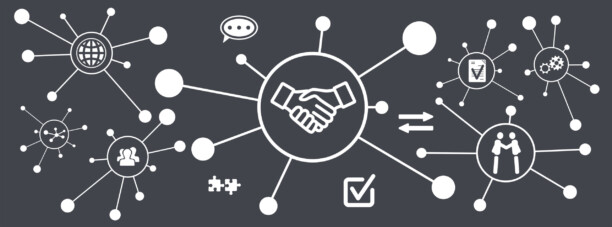 Concept of collaboration with connected icons