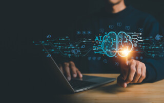 ChatGPT chat AI concept, artificial intelligence Businessman using AI smart robot technology inputting commands to analyze data and build something. future technology changes.